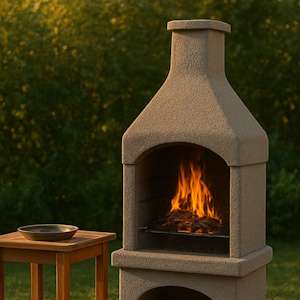Grillkamin mit Beistelltisch im Garten