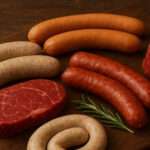 Grillwürstchen und Fleisch