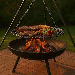Schwenkgrill im Garten bei der Arbeit