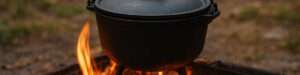 Dutch Oven auf einer Feuerstelle im Garten