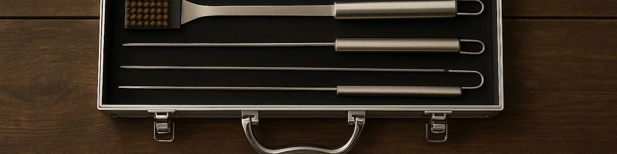 Bildausschnitt eines Grillkoffers mit Inhalt