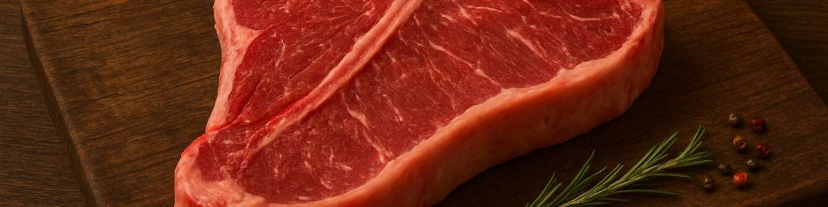 Rib Eye Steak mit Gewürzen auf einem Brett