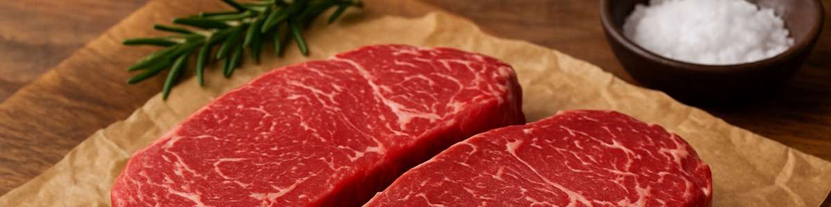 Rindersteaks auf dem Tisch vor dem Grillen